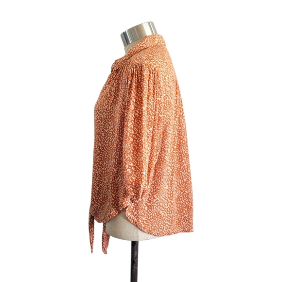 Free People Celia Printed Front-Tie Button Front Top Women's Size S Rust Combo - Picture 5 of 13